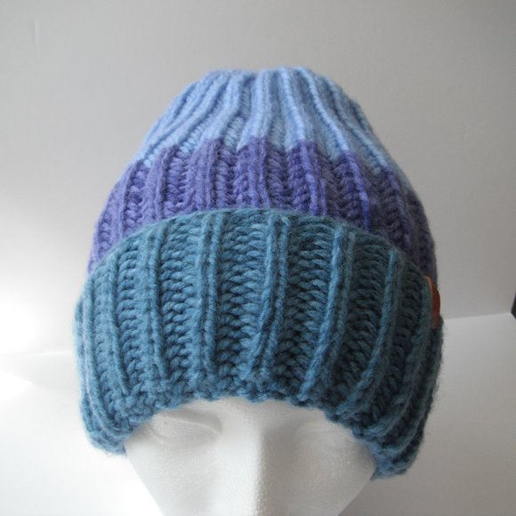 Hand Knitted Hat Toque  Adult Size - M Acrylic Blue/Purple - 010 Hand knit by me - Picture 3 of 8